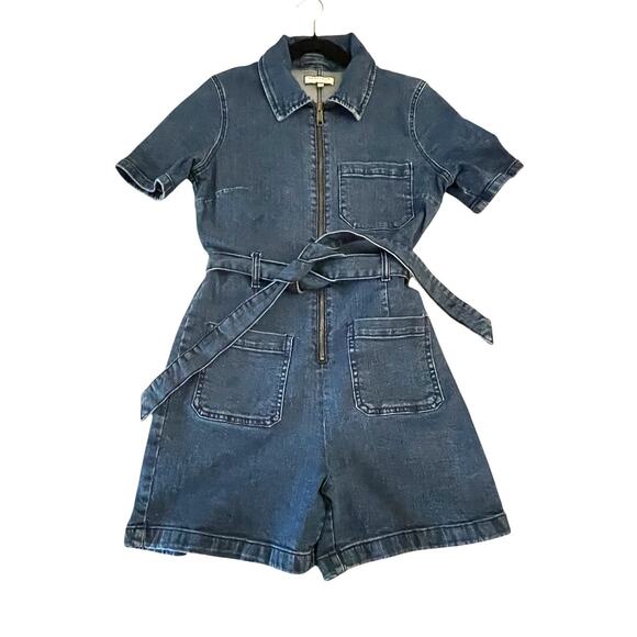 Bagatelle Collection - Denim Romper - Size 30 - Belted Zip Front - GUC Classy - Picture 1 of 10